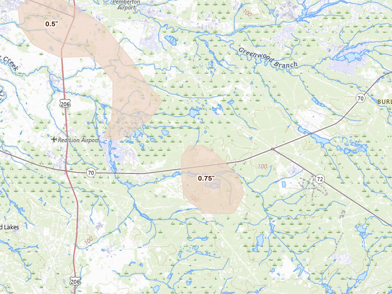 Radar-estimated hail-size map of the storm over Vincentown, NJ on Sep 1, 2026