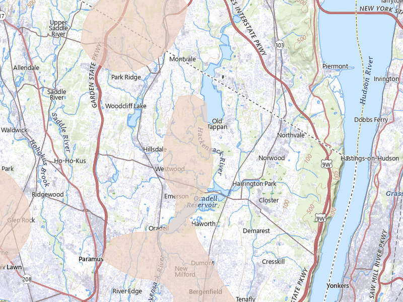 Radar-estimated hail-size map of the storm over Westwood, NJ on Jul 27, 2026