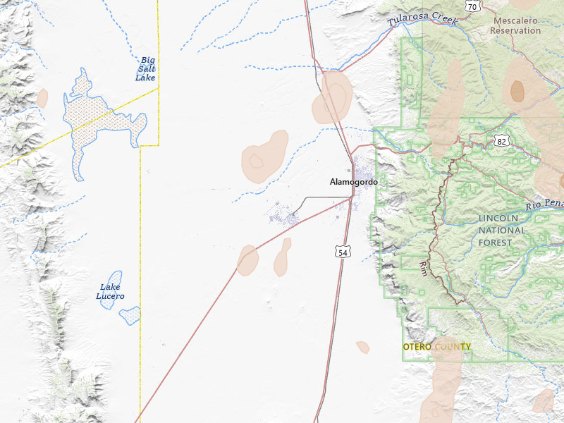 Radar-estimated hail-size map of the storm over Alamogordo, NM on Jun 2, 2026