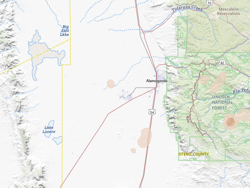 Radar-estimated hail-size map of the storm over Alamogordo, NM on Jun 12, 2026