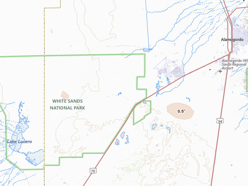 Radar-estimated hail-size map of the storm over Alamogordo, NM on Jul 31, 2026