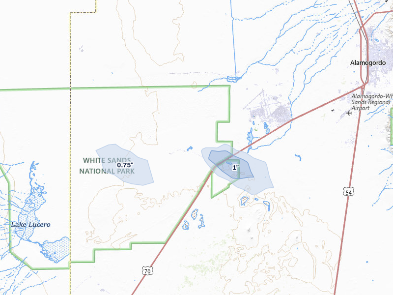 NEXRAD radar-signature map of the hail storm over Alamogordo, NM on Jul 31, 2026