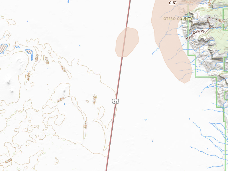 Radar-estimated hail-size map of the storm over Alamogordo, NM on Aug 27, 2026