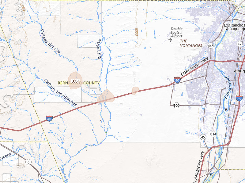 Radar-estimated hail-size map of the storm over Albuquerque, NM on Jan 8, 2026