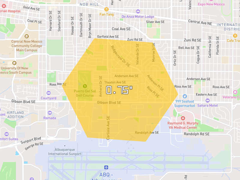 Hail map of Albuquerque, NM on Jul 24, 2026, hail up to 0.75"