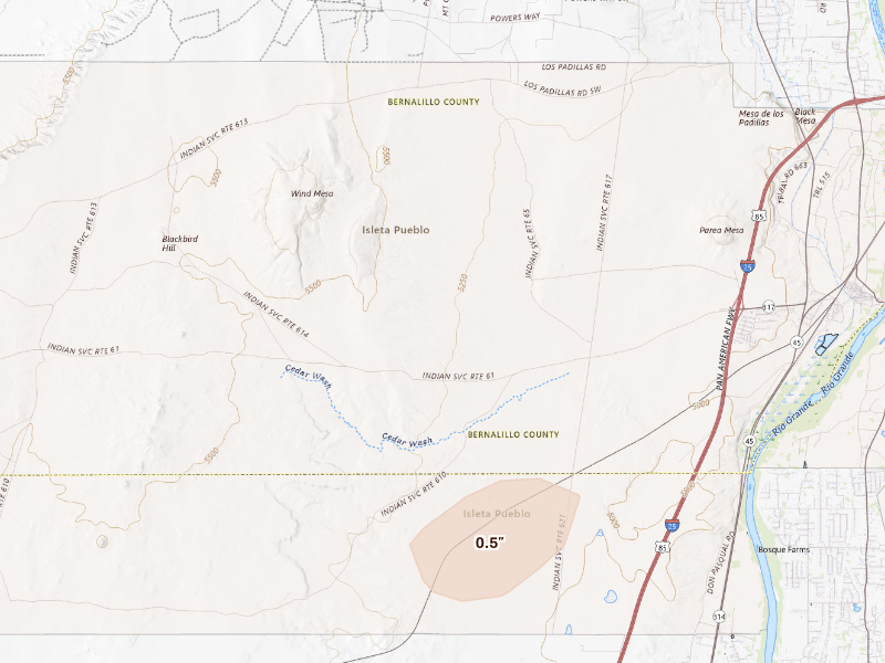 Radar-estimated hail-size map of the storm over Albuquerque, NM