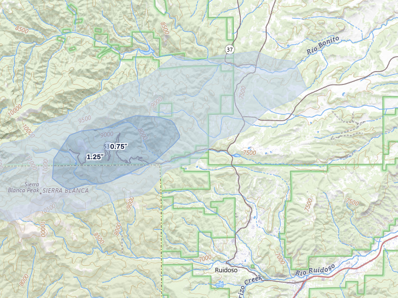 NEXRAD radar-signature map of the hail storm over Alto, NM on Jun 5, 2026