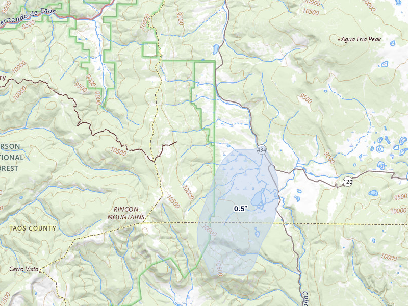 NEXRAD radar-signature map of the hail over Angel Fire, NM
