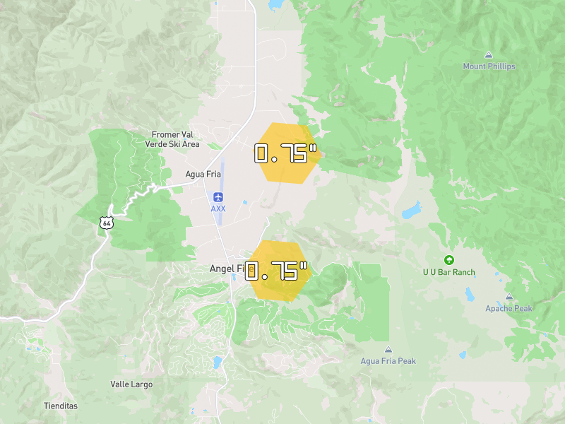 Hail map of Angel Fire, NM on Jun 3, 2026, hail up to 0.75"