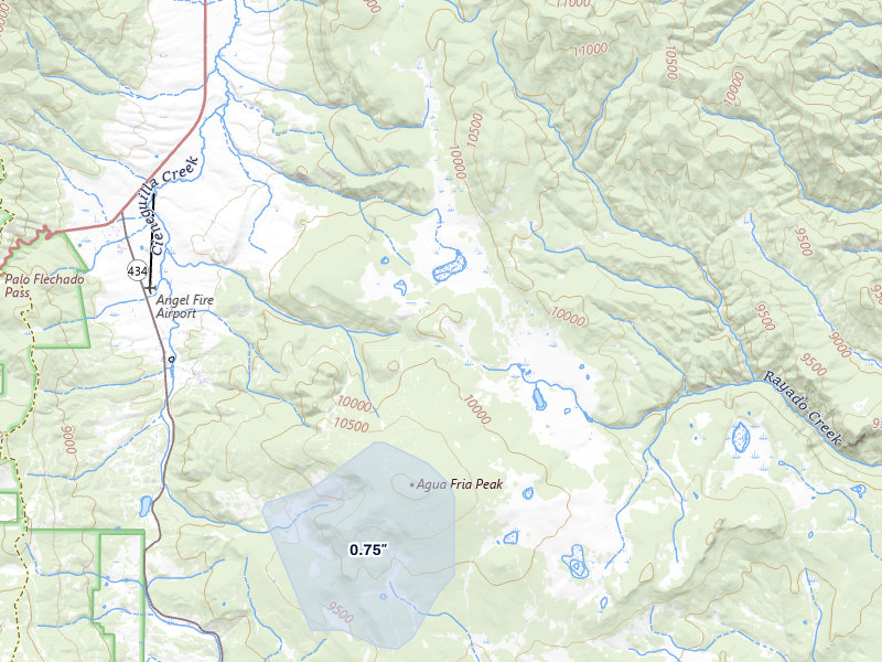 NEXRAD radar-signature map of the hail storm over Angel Fire, NM on Aug 17, 2026