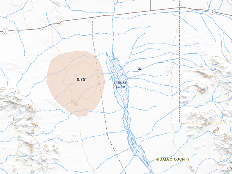Radar-estimated hail-size map of the storm over Animas, NM on Aug 1, 2026