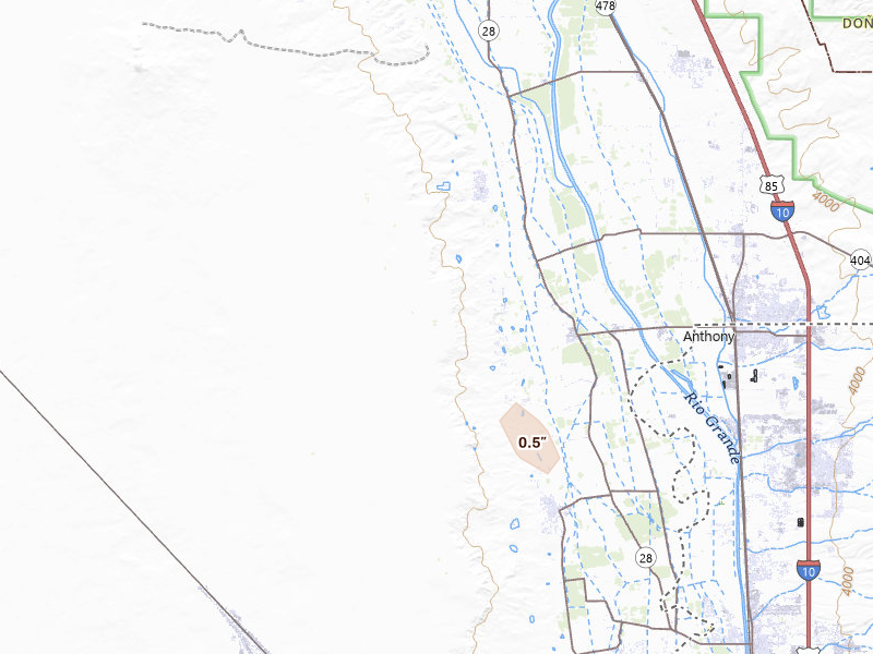 Radar-estimated hail-size map of the storm over Anthony, NM on Jul 31, 2026