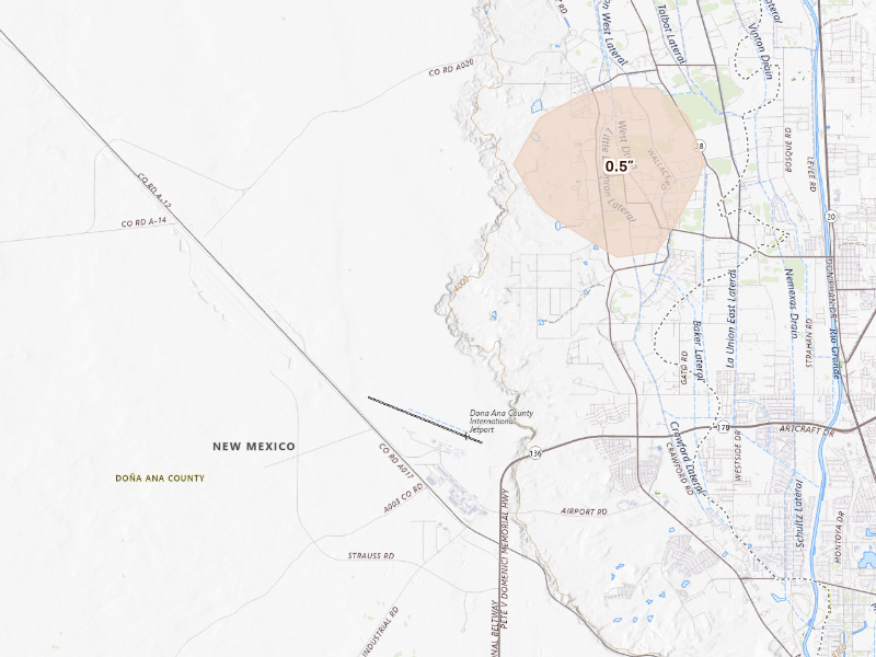 Radar-estimated hail-size map of the storm over Anthony, NM