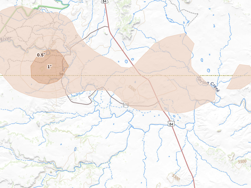 Radar-estimated hail-size map of the storm over Anton Chico, NM on Jun 3, 2026