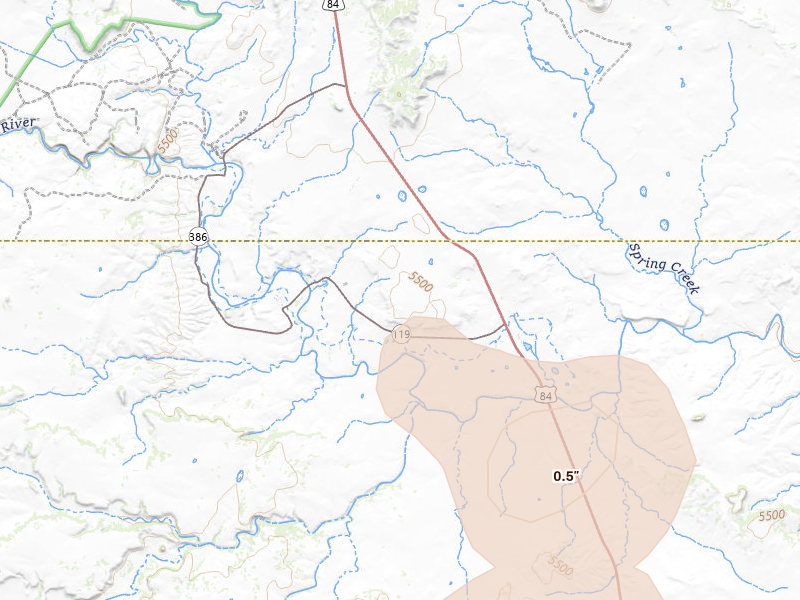 Radar-estimated hail-size map of the storm over Anton Chico, NM on Jun 19, 2026