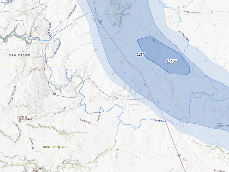 NEXRAD radar-signature map of the hail storm over Anton Chico, NM on Aug 26, 2026
