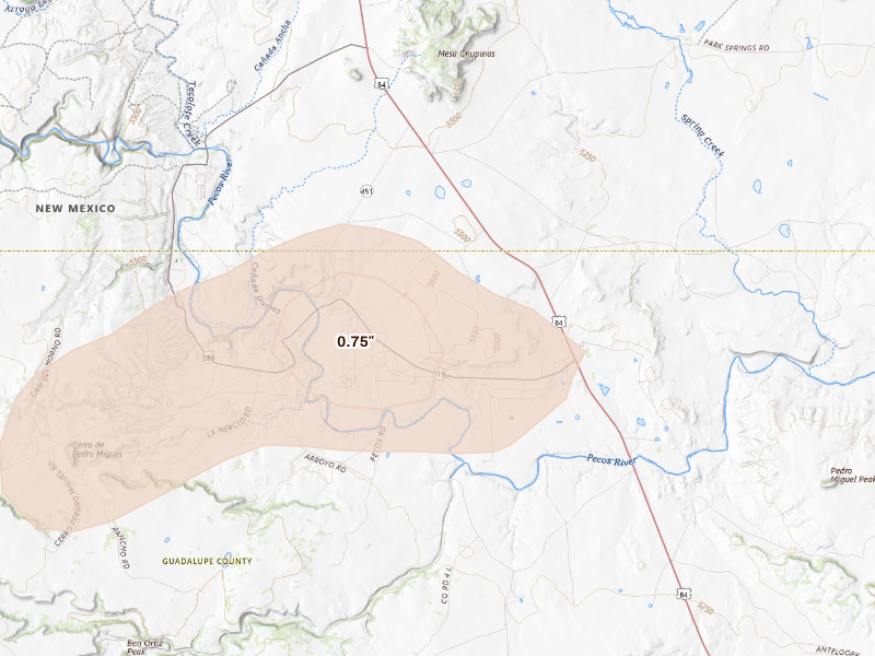 Radar-estimated hail-size map of the storm over Anton Chico, NM