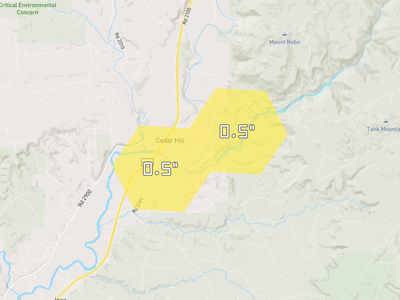 Hail map of Aztec, NM on Jun 26, 2026, hail up to 0.5"