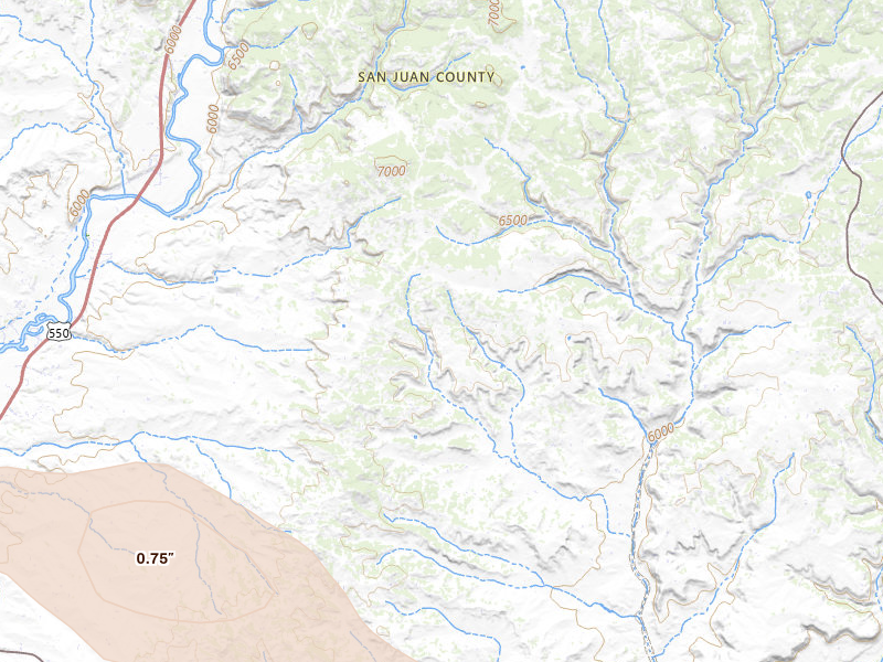 Radar-estimated hail-size map of the storm over Aztec, NM on Jul 20, 2026