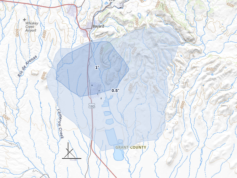 NEXRAD radar-signature map of the hail storm over Bayard, NM on Jun 3, 2026