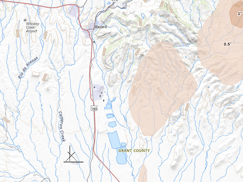 Radar-estimated hail-size map of the storm over Bayard, NM on Jul 20, 2026