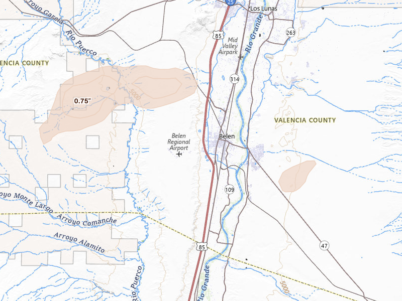 Radar-estimated hail-size map of the storm over Belen, NM on Jun 26, 2026