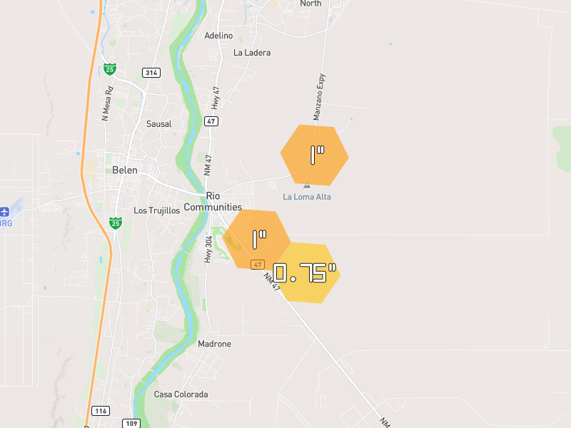 Hail map of Belen, NM on Jun 26, 2026, hail up to 1"