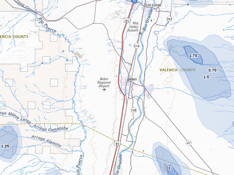 NEXRAD radar-signature map of the hail storm over Belen, NM on Jul 28, 2026