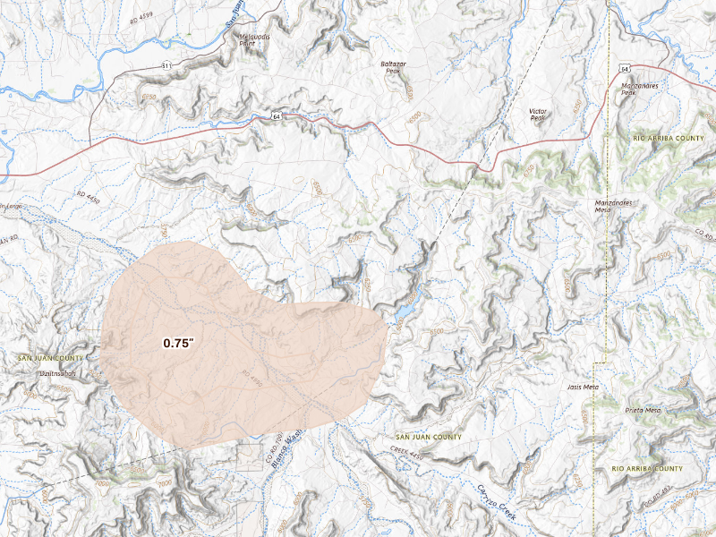 Radar-estimated hail-size map of the storm over Blanco, NM