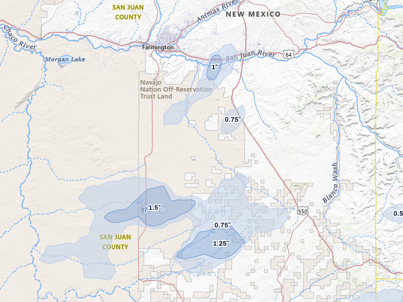 NEXRAD radar-signature map of the hail over Bloomfield, NM