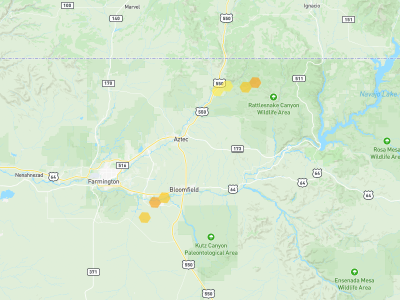 Hail map of Bloomfield, NM on Jun 26, 2026, hail up to 1.25"
