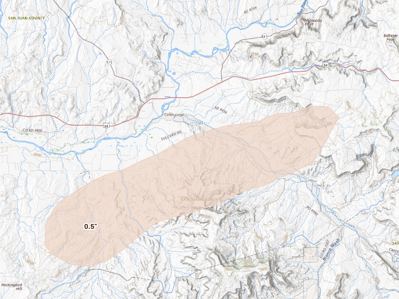Radar-estimated hail-size map of the storm over Bloomfield, NM