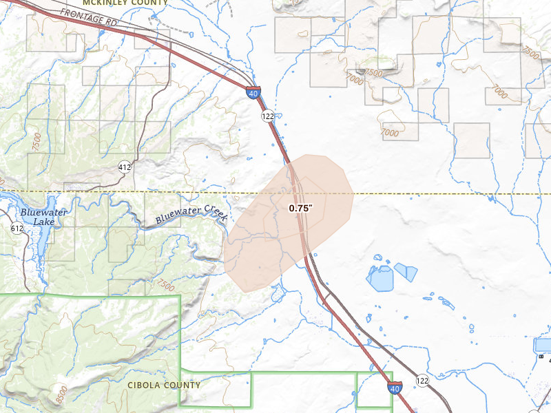Radar-estimated hail-size map of the storm over Bluewater, NM