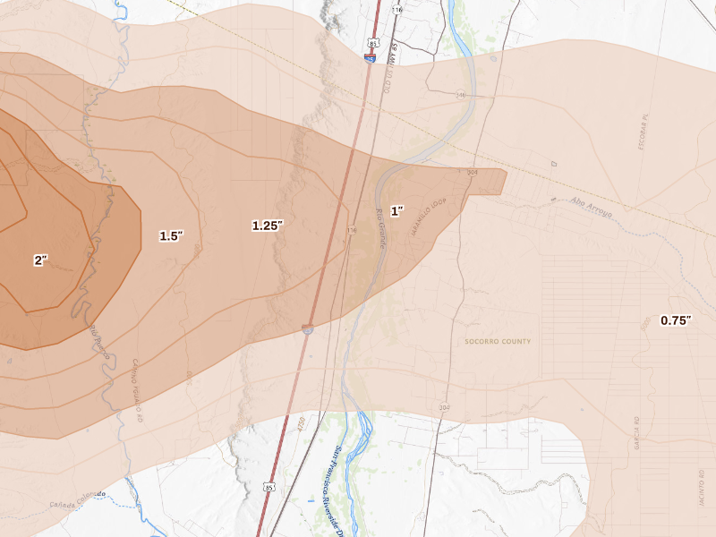 Radar-estimated hail-size map of the storm over Bosque, NM