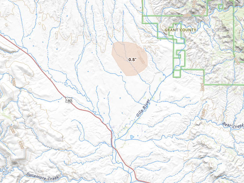 Radar-estimated hail-size map of the storm over Buckhorn, NM on Aug 9, 2026