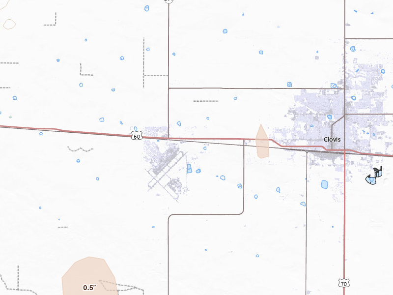 Radar-estimated hail-size map of the storm over Cannon Afb, NM on Jun 3, 2026