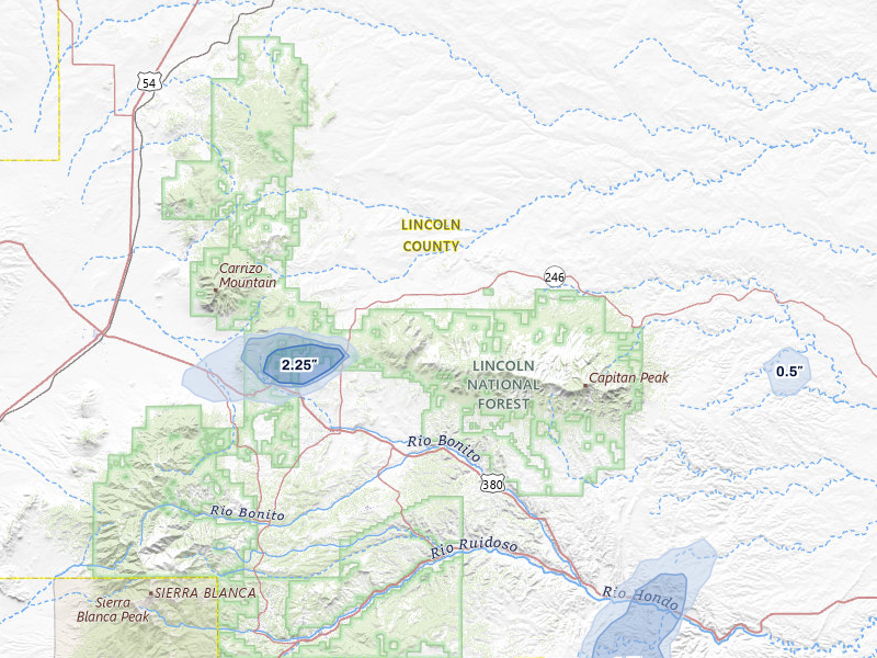 NEXRAD radar-signature map of the hail storm over Capitan, NM on May 28, 2026