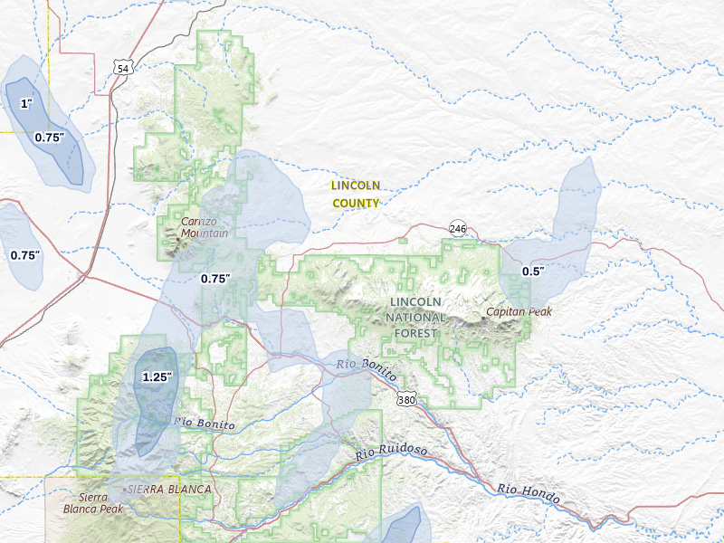 NEXRAD radar-signature map of the hail storm over Capitan, NM on Jun 2, 2026