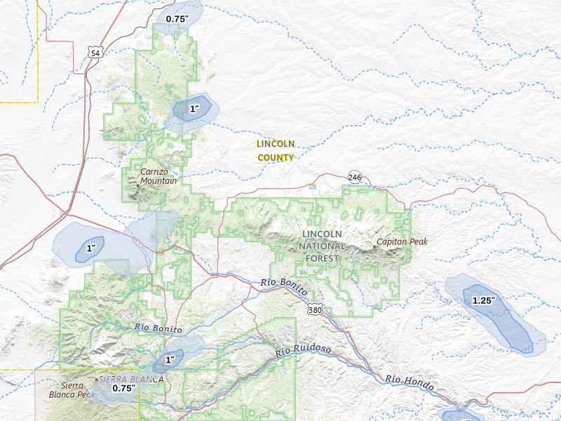 NEXRAD radar-signature map of the hail storm over Capitan, NM on Jun 3, 2026