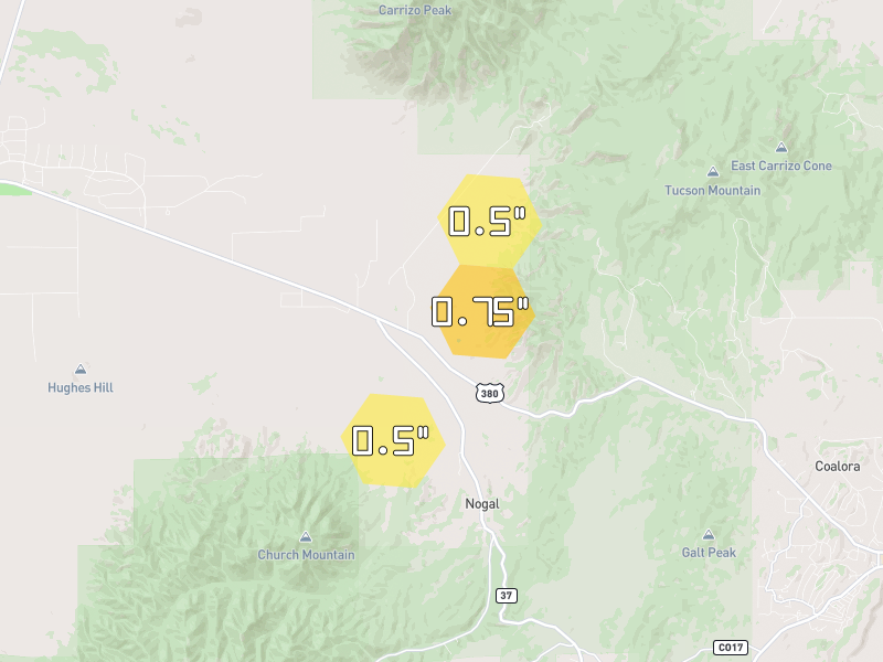 Hail map of Capitan, NM on Jun 3, 2026, hail up to 0.75"