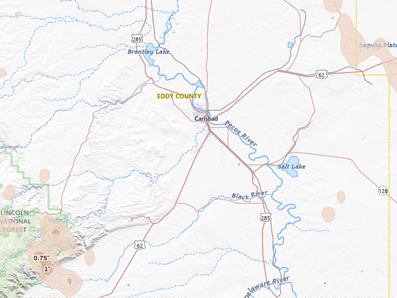 Radar-estimated hail-size map of the storm over Carlsbad, NM