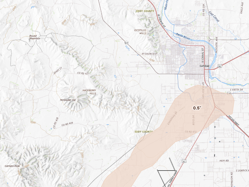 Radar-estimated hail-size map of the storm over Carlsbad, NM