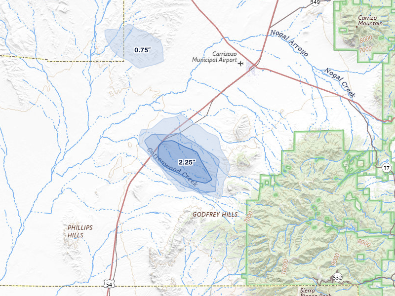 NEXRAD radar-signature map of the hail storm over Carrizozo, NM on Aug 1, 2026