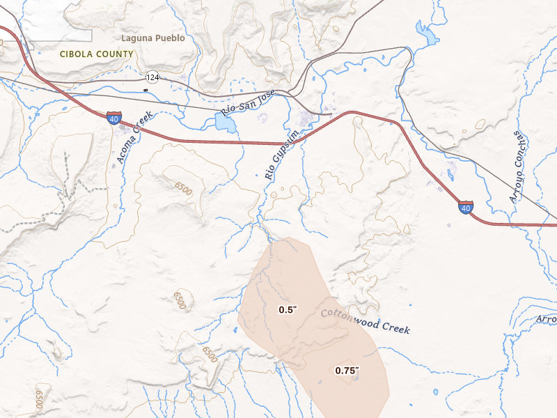Radar-estimated hail-size map of the storm over Casa Blanca, NM on Jun 3, 2026