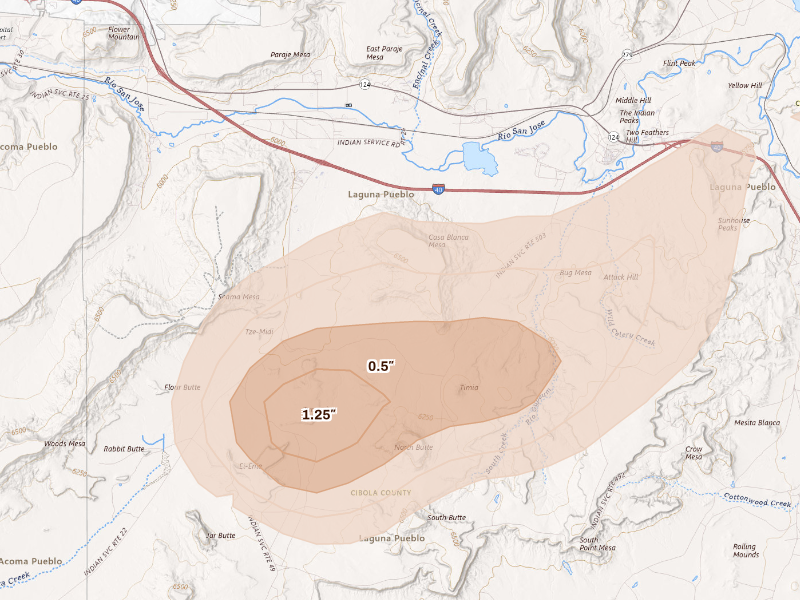 Radar-estimated hail-size map of the storm over Casa Blanca, NM
