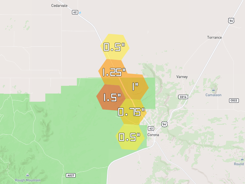 Hail map of Cedarvale, NM on Jun 3, 2026, hail up to 1.5"