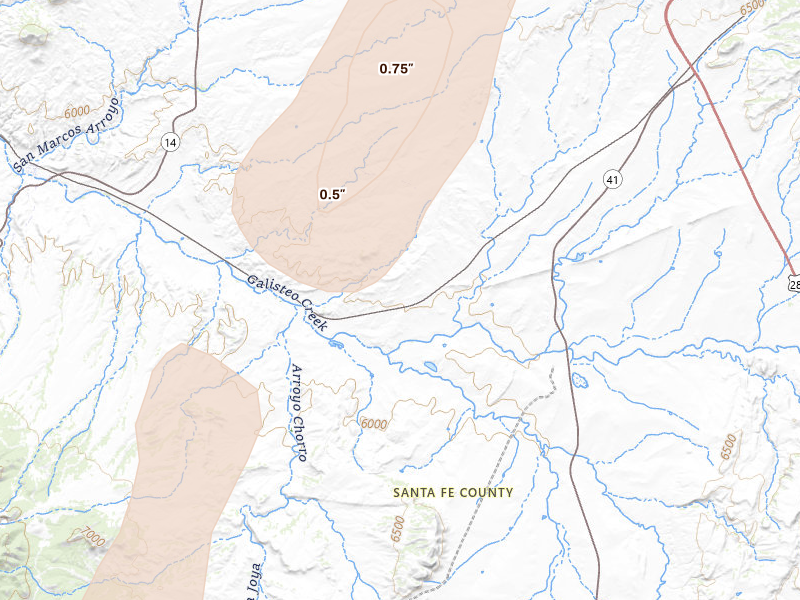 Radar-estimated hail-size map of the storm over Cerrillos, NM on Jun 18, 2026