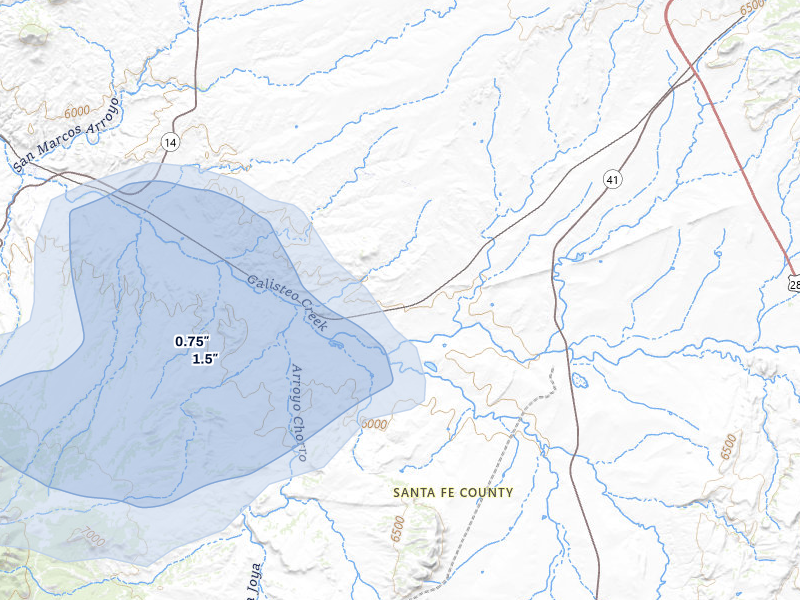 NEXRAD radar-signature map of the hail storm over Cerrillos, NM on Jul 28, 2026