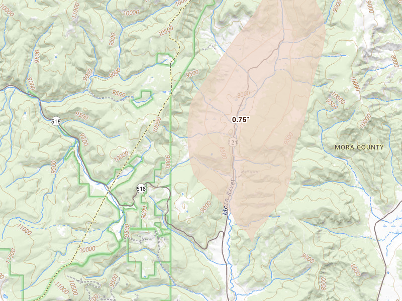 Radar-estimated hail-size map of the storm over Chacon, NM on Jun 2, 2026
