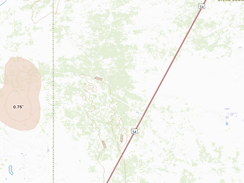 Radar-estimated hail-size map of the storm over Chaparral, NM on Jul 20, 2026